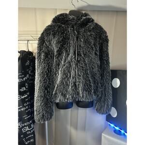 Illusion Black Fur Coat Hand Stitched XL